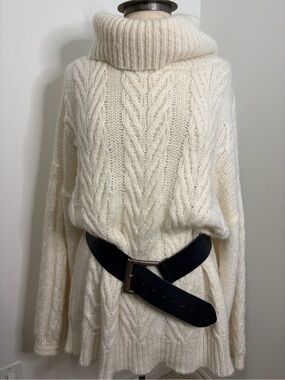 AGGÉL Gold Edition Cable Knit Sweater Dress Cream Oversized Wool  Mohair SIZE XL